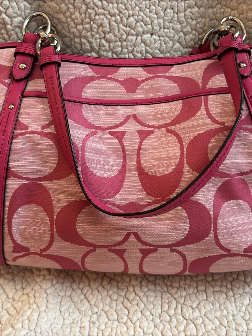 Coach Alexandra Pink Signature Canvas Tote with Gold Charm - Picture 2 of 10